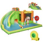 7-in-1 Inflatable Water Slide, Kids Castle Bounce House Includes Slide, Boxing Post, Tunnel Repair Patches