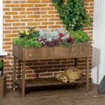Wooden Raised Garden Bed, Elevated Planter Box Stand with 8 Slots and Open Shelf, Dark Brown - Image 2