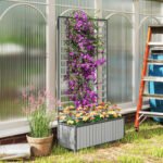 Wooden Raised Garden Bed with Trellis, Removable Pots, for Backyard, Patio, Balcony, 29" x 11" x 52", Gray - Image 2