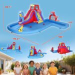 Inflatable Water Slide 6 in 1 with 480W Blower, Bounce House with Climbing Wall, Splashing Pool, Basketball Hoop - Image 3