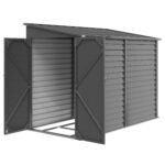 4.6' x 9' Outdoor Storage Shed, Lean to Metal Shed with Foundation Kit, Lockable Doors and Gloves for Patio, Lawn, Dark Gray