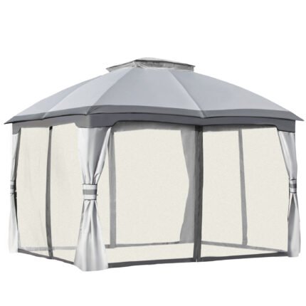 Hardtop Gazebo, 10 ft x 12 ft, with Hardtop Roof, Curtains, Netting and Hooks