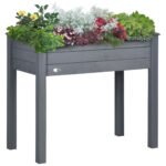 34" Raised Garden Bed, Elevated Wooden Planter Box with Holes for Vegetables, Herb, Flowers for Backyard, Dark Gray
