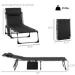 Padded Folding Chaise Lounge Chair, Outdoor 6-Level Reclining Camping Tanning Chair with Headrest for Beach, Yard, Patio, Pool, Black - Image 3