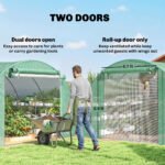 10'x11'x6' Walk-in Tunnel Greenhouse with Shelves, Mesh Door and Windows, Hoop House Greenhouse with PE Cover, Green - Image 7