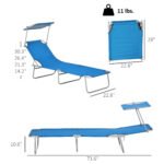 Outdoor Pool Chaise Lounge Chair, Folding Tanning Chair with Sun Shade, Blue - Image 3