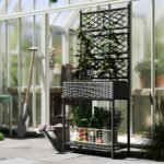 Outdoor Wicker Planter with Trellis for Climbing Plants, Freestanding Rattan Garden Box with Storage Shelf, Black - Image 8