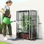Raised Garden Bed with Trellis, 46.5" Tomato Cage with Crop Cage, Self Watering Planter Box with Drainage Holes, White - Image 3