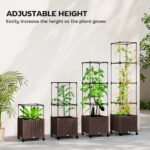 Raised Garden Bed with Trellis, Tomato Cage with Lockable Wheels, Self Watering Planter Box with Drainage Holes, Brown - Image 5