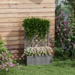 46" Wooden Planter with Trellis, Raised Garden Bed to Grow Vegetables, Herbs, Flowers for Backyard, Patio, Gray - Image 2