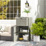Outdoor Towel Rack for Pool w/ Drawer & Cabinet, Gray - Image 2