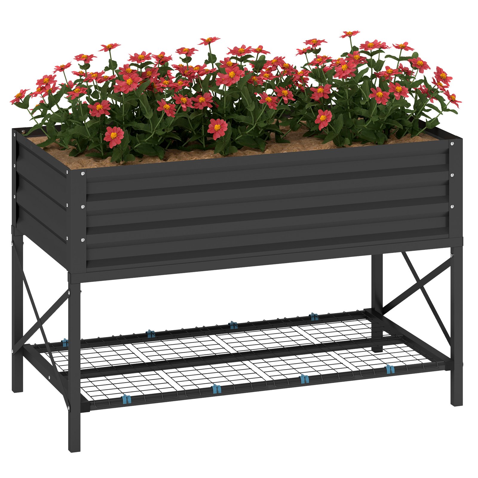 1Ws06219492e6ae9c.jpg Galvanized Raised Garden Bed, Metal Planter Box with Legs, Storage Shelf and Bed Liner, Dark Gray - Image 1
