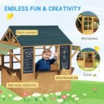 Wooden Outdoor Playhouse, Foldable Kids Cottage with Windows, Working Door, Snack Bars, Waterproof Covers, for 3-8 Years - Image 7
