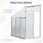 6' x 4' Aluminum Lean-to Greenhouse Polycarbonate Walk-in Garden Greenhouse with Adjustable Roof Vent, Rain Gutter and Sliding Door for Winter, Clear - Image 5