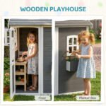 Outdoor Wooden Playhouse for Kids with Floor, Door, Windows, Planter Box for 3-8 Years Old, Backyard, Lawn, Garden - Image 4