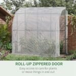 7' x 4' x 7' Outdoor Lean to Greenhouse, Walk-In Green House Plant Nursery with Roll-up Window, PE Cover, White - Image 6