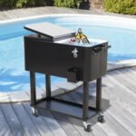 80 QT Rolling Cooling Bins Ice Chest on Wheels Outdoor Stand Up Drink Cooler Cart for Party, Black - Image 2