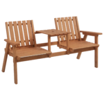 Patio Bench, Garden Bench with Middle Table and Umbrella Hole, Wooden Outdoor Bench for Patio, Porch, Poolside, Balcony, Orange