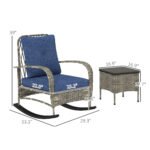 3 Piece Wicker Patio Furniture Set, Outdoor PE Rattan Rocking Chairs with Coffee Table, Cushions for Porch, Gray - Image 3
