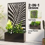 Metal Planter Box with Trellis, Raised Garden Bed with Trellis Large Leaf Cut-Out Privacy Screen for Climbing Plants - Image 4