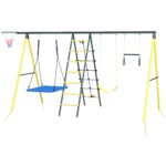 Metal Swing Set for Backyard 5 in 1 Design Holds up to 440 lbs. for Ages 3-8, Yellow