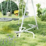 5 in 1 Kids Swing Set for Backyard with Heavy-Duty A-Frame Stand, Saucer Swing, Slide, Seesaw, Glider, Swing Seat, Gray - Image 8