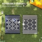Reversible Outdoor Rug, Waterproof Plastic Straw with Carry Bag, 8' x 10', Blue & White Rhombus Border - Image 7