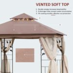 10' x 10' Metal Patio Gazebo, Double Roof Outdoor Gazebo Canopy Shelter with Tree Motifs Corner Frame and Netting, for Garden, Lawn, Backyard, and Deck, Brown - Image 4