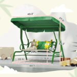 Kids Patio Swing Chair with Adjustable Canopy, Safety Belt for Patio, Garden, Poolside, Balcony, Dark Green - Image 3