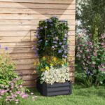 Galvanized Planter Box, 24" x 24" x 55" Raised Garden Bed with Tomato Cage for Climbing Vines, Dark Gray - Image 2