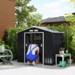 7'x4' Metal Outdoor Shed Organizer & Garden Storage with 4 Vents for Airflow & 2 Easy Sliding Doors - Dark Gray - Image 2