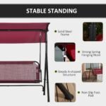 3-Person Porch Swing with Stand, Outdoor Swing for Patio Porch with Adjustable Tilt Canopy and Comfortable Swing Bench-Style Seat, Steel Frame, Wine Red - Image 5