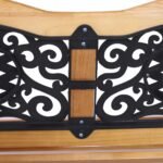 50" Outdoor Garden Bench, Park Patio Bench Loveseat, Wood & Metal Frame with Plastic Flourish Backrest, Natural Wood - Image 7