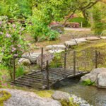6' Metal Arch Backyard Garden Bridge, Safety Siderails, Arc Footbridge for Backyard Creek, Stream, Pond, Bronze - Image 2