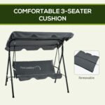 3-Seat Outdoor Patio Swing Chair w/ Cushion, Steel Frame Stand, Adjustable Tilt Canopy for Patio, Garden, Gray - Image 8