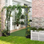 82'' Decorative Metal Garden Trellis Arch with Durable Steel Tubing & Elegant Scrollwork, Perfect for Weddings - Image 2