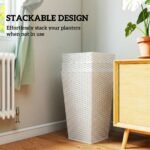 Tall Planters for Outdoor Plants Set of 3, 24 In Taper Planters with Drainage Holes, Rattan Decor Plant Pots, White - Image 7