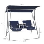 2-Seater Outdoor Porch Swing with Canopy and Table, Patio Swing Chair for Garden, Poolside, Backyard, Dark Blue - Image 3