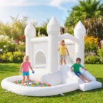 Inflatable Bounce House, 3-in-1 White Castle Bouncy House with Slide, Ball Pit and 370W Blower for Kids Ages 3-8, White - Image 2