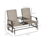Outdoor Glider Bench with Center Table, Metal Frame Patio Loveseat with Breathable Mesh Fabric and Armrests for Backyard Garden Porch, Brown - Image 3