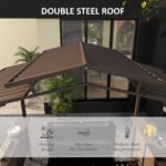 8'x5' BBQ Grill Gazebo, Outdoor Double Tiered Interlaced Polycarbonate Roof with Steel Frame, 2 Side Shelves, Brown - Image 3