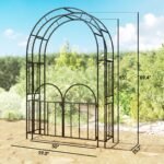7.4ft Steel Garden Arch with Gate, Garden Arbor Trellis for Climbing Plants, Roses, Vines, Wedding Arch Stand for Outdoor, Garden, Lawn, Backyard, Black - Image 3