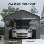 10' x 15' Metal Carport, Heavy Duty Garage Car Canopy with Galvanized Metal Roof and Removable Sidewalls, Dark Gray - Image 4