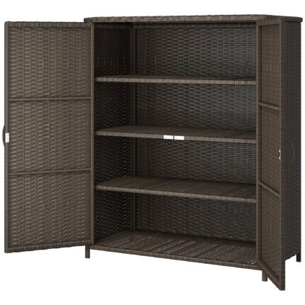 Rattan Wicker Outdoor Storage Cabinet with 4 Shelves and 2 Doors