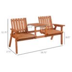 Patio Bench, Garden Bench with Middle Table and Umbrella Hole, Wooden Outdoor Bench for Patio, Porch, Poolside, Balcony, Orange - Image 3