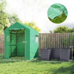 Greenhouse with Raised Garden Bed, Galvanized Steel Outdoor Greenhouse with Roll Up Door, 56" x 56" x 75", Dark Gray - Image 3