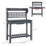 39'' Wooden Garden Potting Bench Work Table with Hidden Storage, Sliding Tabletop, Below Clapboard, Upper Shelf, Gray - Image 3
