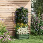Galvanized Planter Box, 24" x 24" x 55" Raised Garden Bed with Tomato Cage for Climbing Vines, Green - Image 2