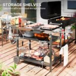 Outdoor Bar Cart Grill Table with Stainless Steel Tabletop, Wheeled Outdoor Serving Cart Prep Table with Storage, Hooks - Image 6