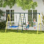 Metal Swing Set for Backyard 5 in 1 Design Holds up to 440 lbs. for Ages 3-8, Yellow - Image 2